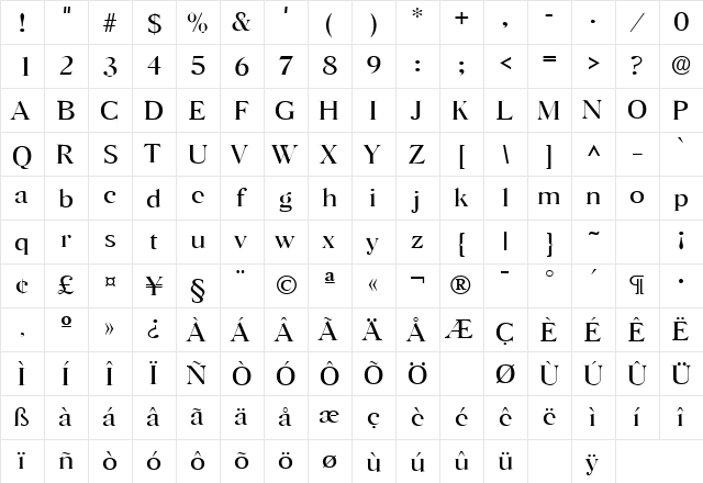 HorshamL Regular  glyph index