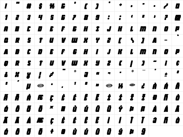 Intergalactic Block Italic Italic  glyph index