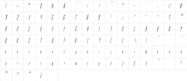 VascoSSK Italic  glyph index