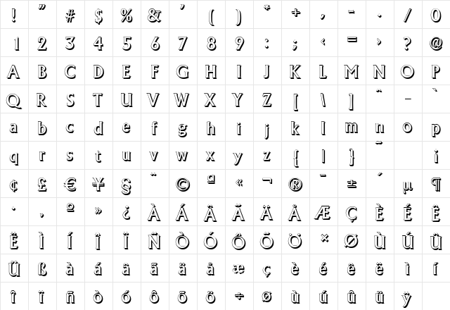 AdelonShadow-Medium Regular  glyph index