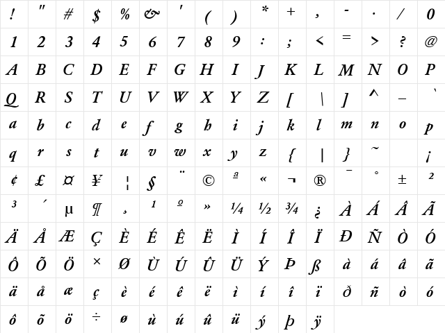 PP-Garamond Medium-Italic  glyph index