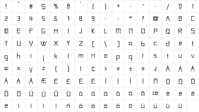 HUECO Regular  glyph index