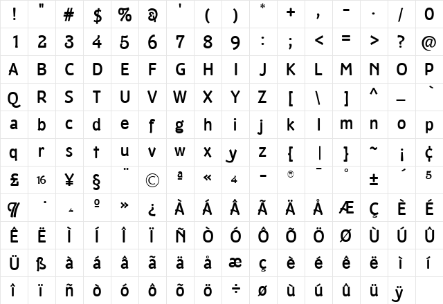 TFMaltbyAntique Medium  glyph index