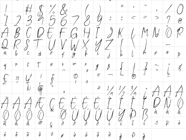 Oyange Regular  glyph index