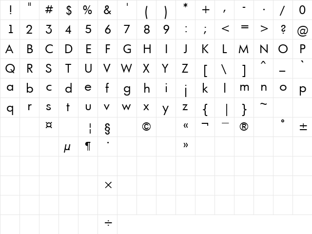 a_FuturaOrto Regular  glyph index