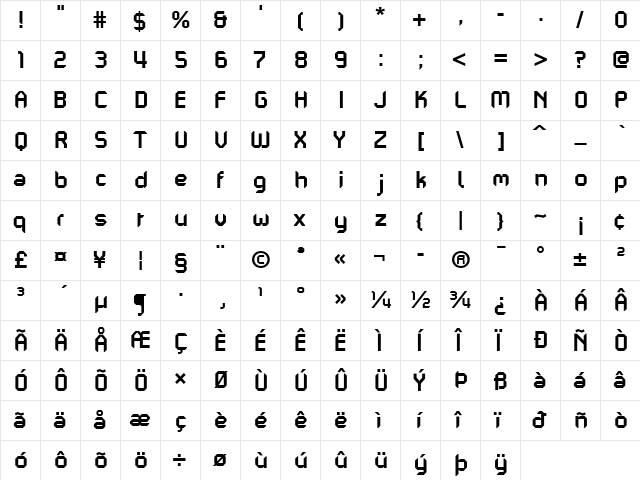 PF Mechanica A Pro Bold  glyph index