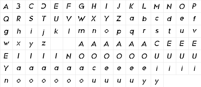 Myron Hector Demo Italic  glyph index