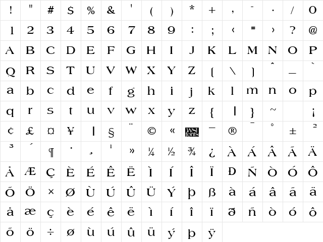 Amphion Bold  glyph index