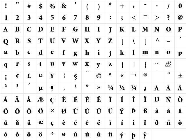 Atlantix Black SSi Black  glyph index