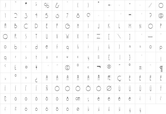 XctasySansRR Light Regular  glyph index