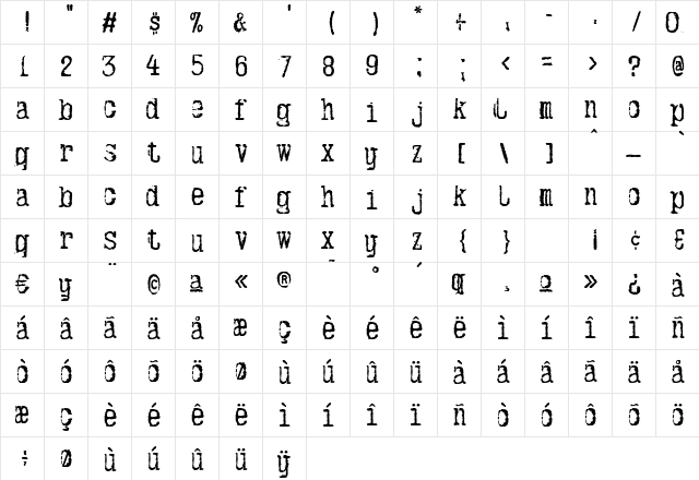 CablegramOttoman Regular  glyph index