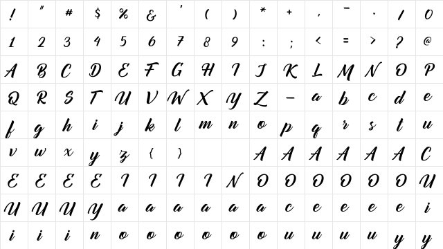 Mountain Bridge Regular  glyph index