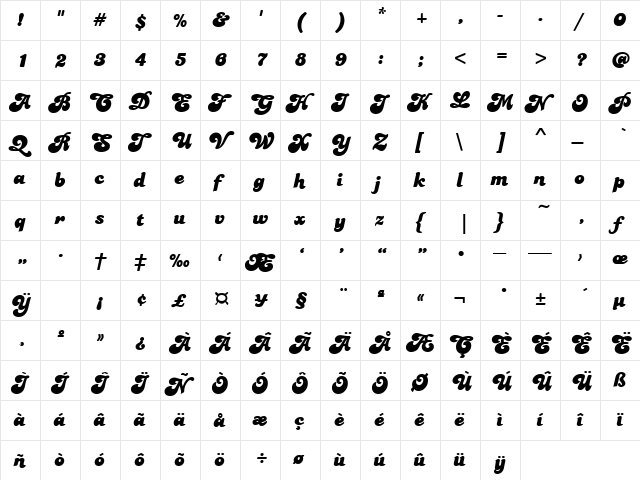 Pauline Regular  glyph index