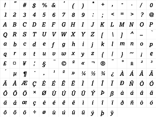 Lexia DaMa Bold Italic  glyph index