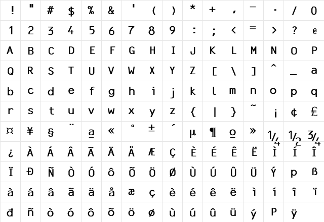 Line Printer Bold  glyph index