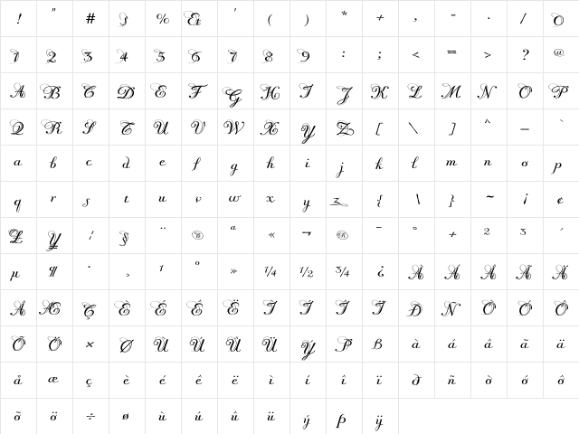 LisaBella Medium  glyph index