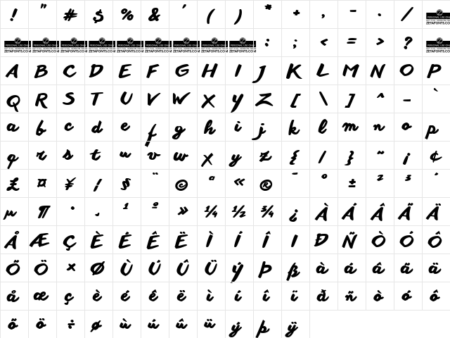 Another shabby Bold  glyph index