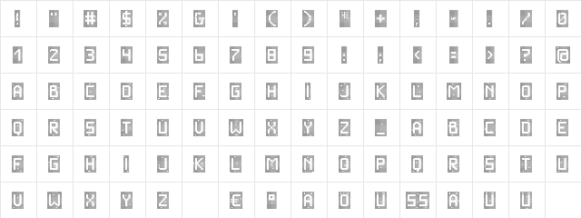 VegasTWENTYTWO Regular  glyph index