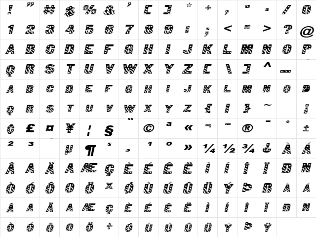 Bunting 1-Extended Italic  glyph index