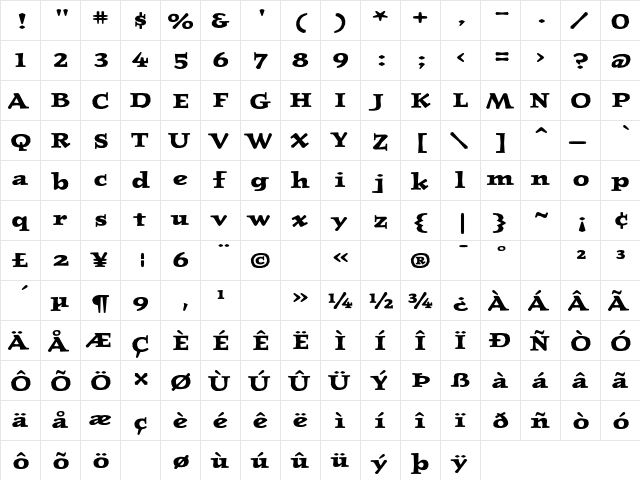 JournalLining-UltraBold Ultra Bold  glyph index