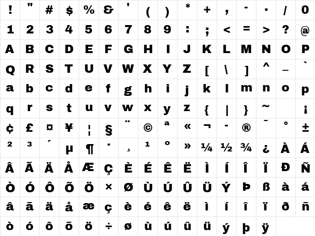 Archivo Black Regular  glyph index