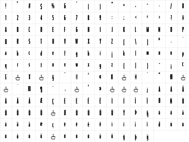 Tasse Regular  glyph index