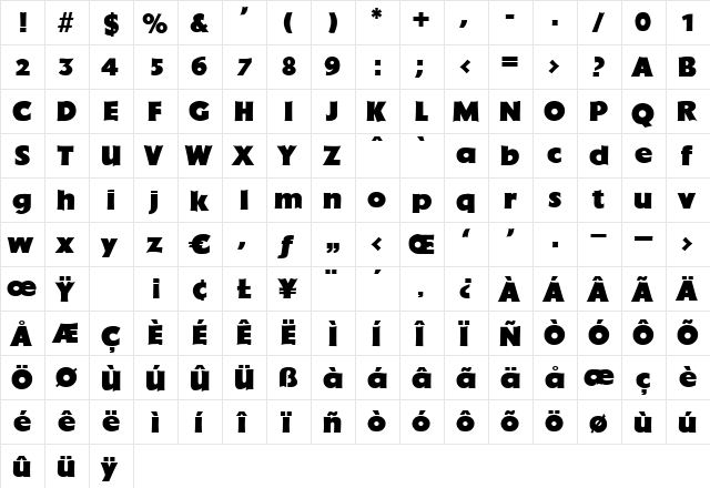 Hammond Regular  glyph index
