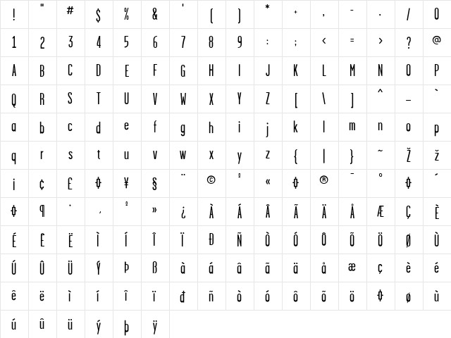 Garage Regular  glyph index