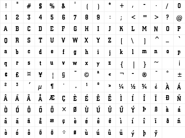 Geo 957-Condensed Bold  glyph index