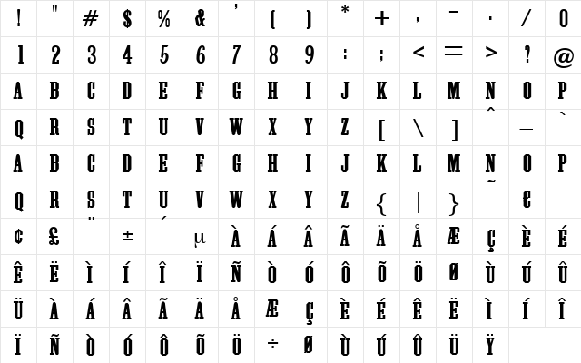 Rhodos Regular  glyph index