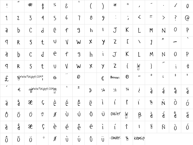 Manita Regular  glyph index