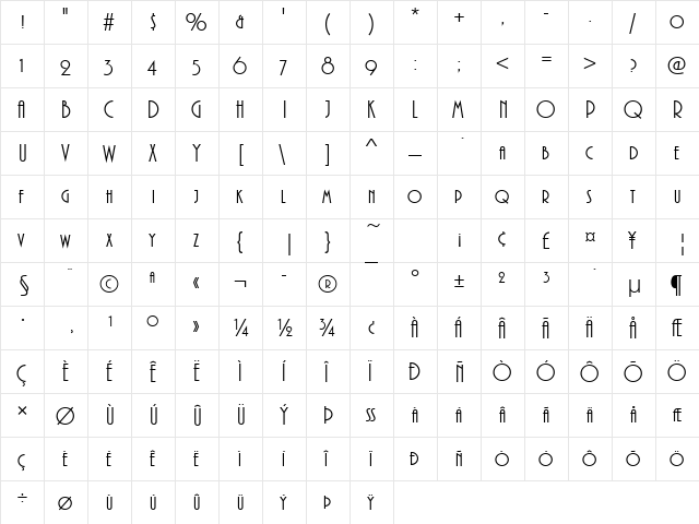 PlazaSCDReg Regular  glyph index