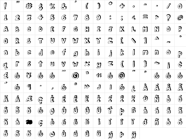 Bokka Shadow  glyph index