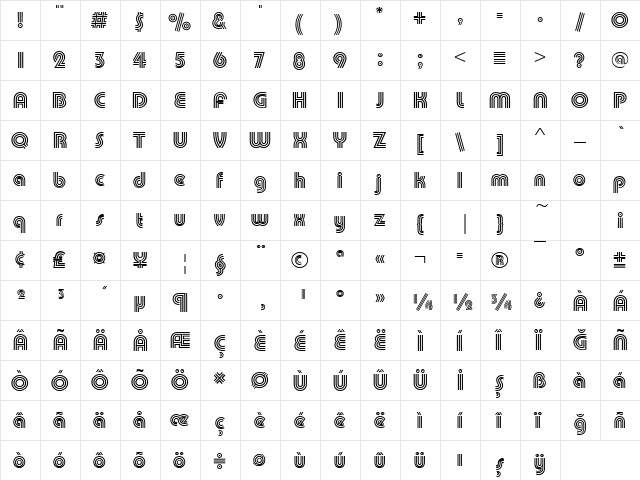 00557 Regular  glyph index