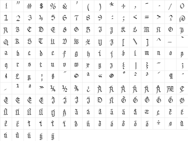 GothamburgShadowed Regular  glyph index