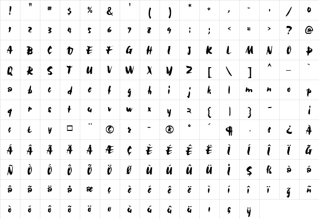 TR Bolide Regular  glyph index