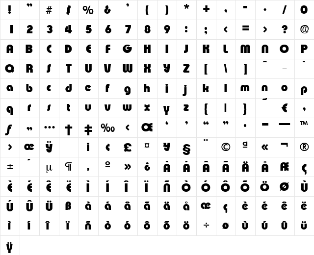 Expressa-Heavy Regular  glyph index