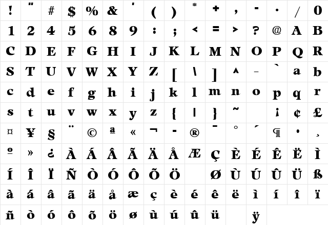 LeamingtonH Bold  glyph index