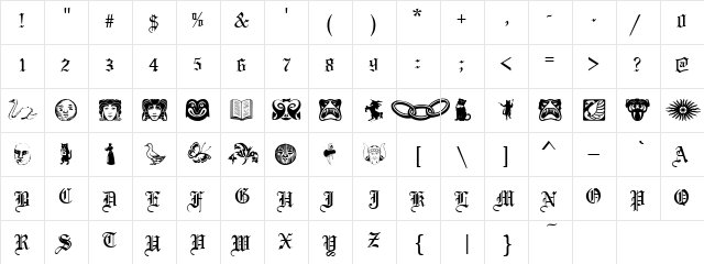 Phantasy Dingbats Regular  glyph index