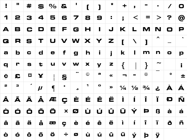 Microstyle Extended Bold  glyph index