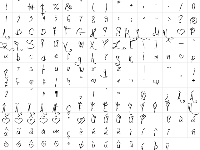 Jellyka - Love and Passion Regular  glyph index