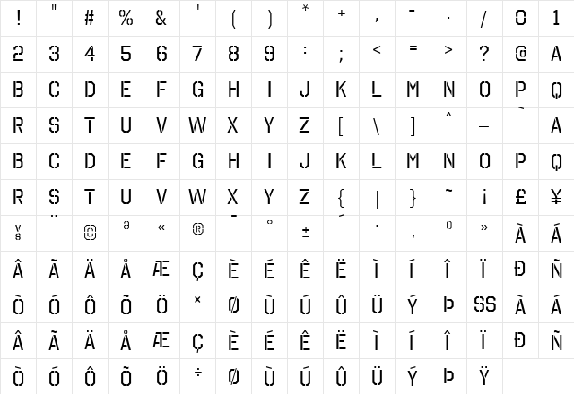 Octin Stencil Free Regular  glyph index
