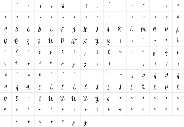Lovely Ampersand Regular  glyph index
