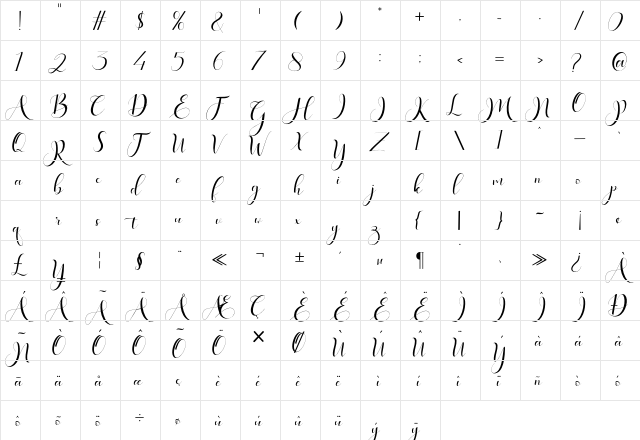 Haleigh Script Regular  glyph index