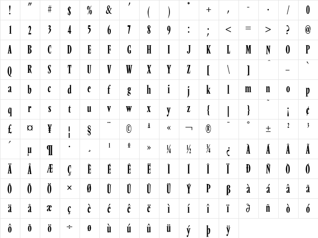 VendomeCondICG Medium  glyph index