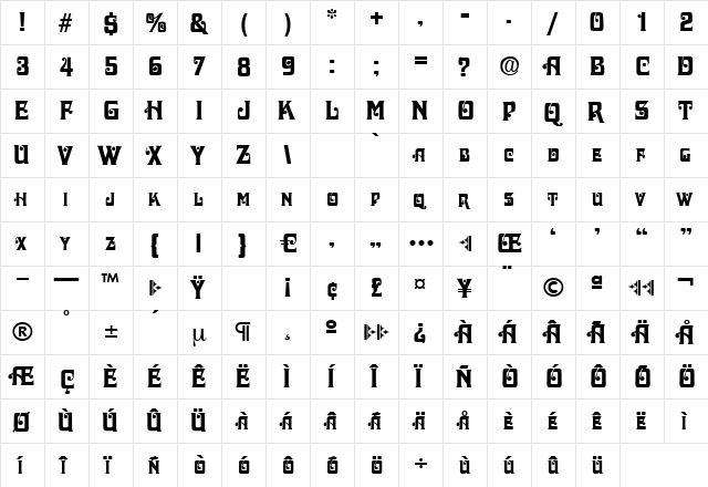 Davida Regular  glyph index