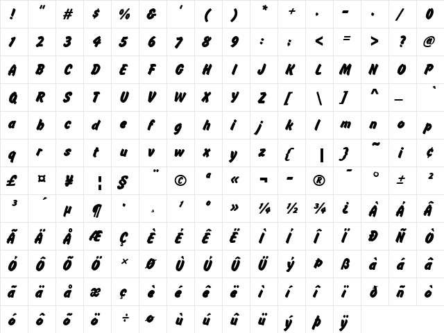 Flash D Regular  glyph index