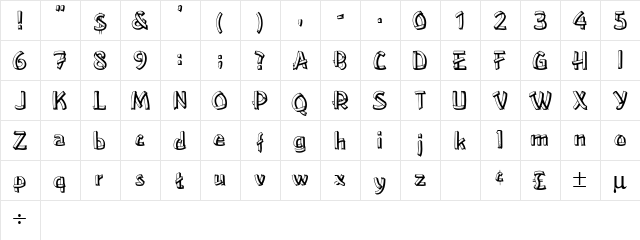 Boohoo 5 Regular  glyph index