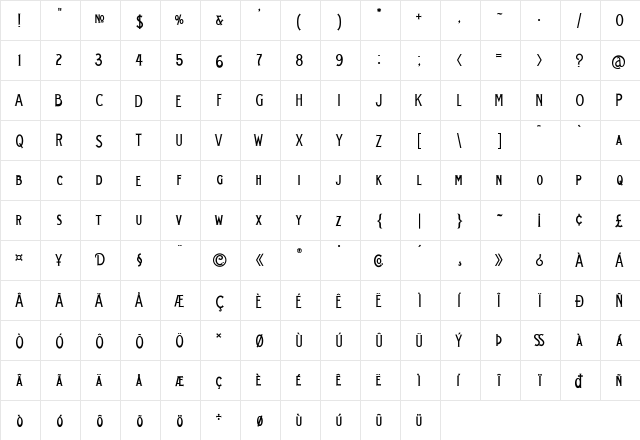 LHF Billhead 1900 Regular  glyph index