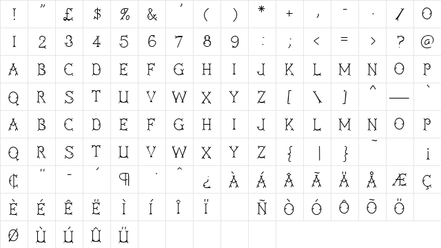 Twigglee Regular  glyph index